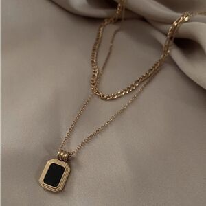 18K Gold Double Layer Onyx Pendant Necklace - BRAND NEW
